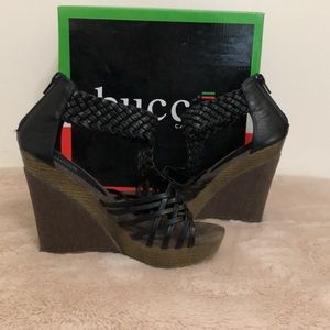 bucco Black Braided Wedge Sandals